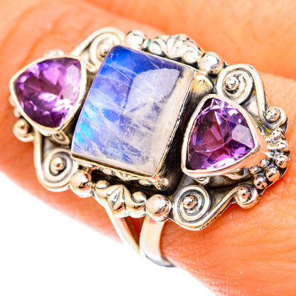 Rainbow Moonstone Rings handcrafted by Ana Silver Co - RING123130