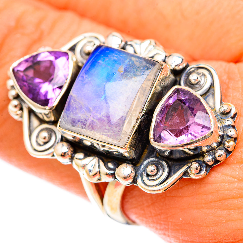 Rainbow Moonstone Rings handcrafted by Ana Silver Co - RING123147