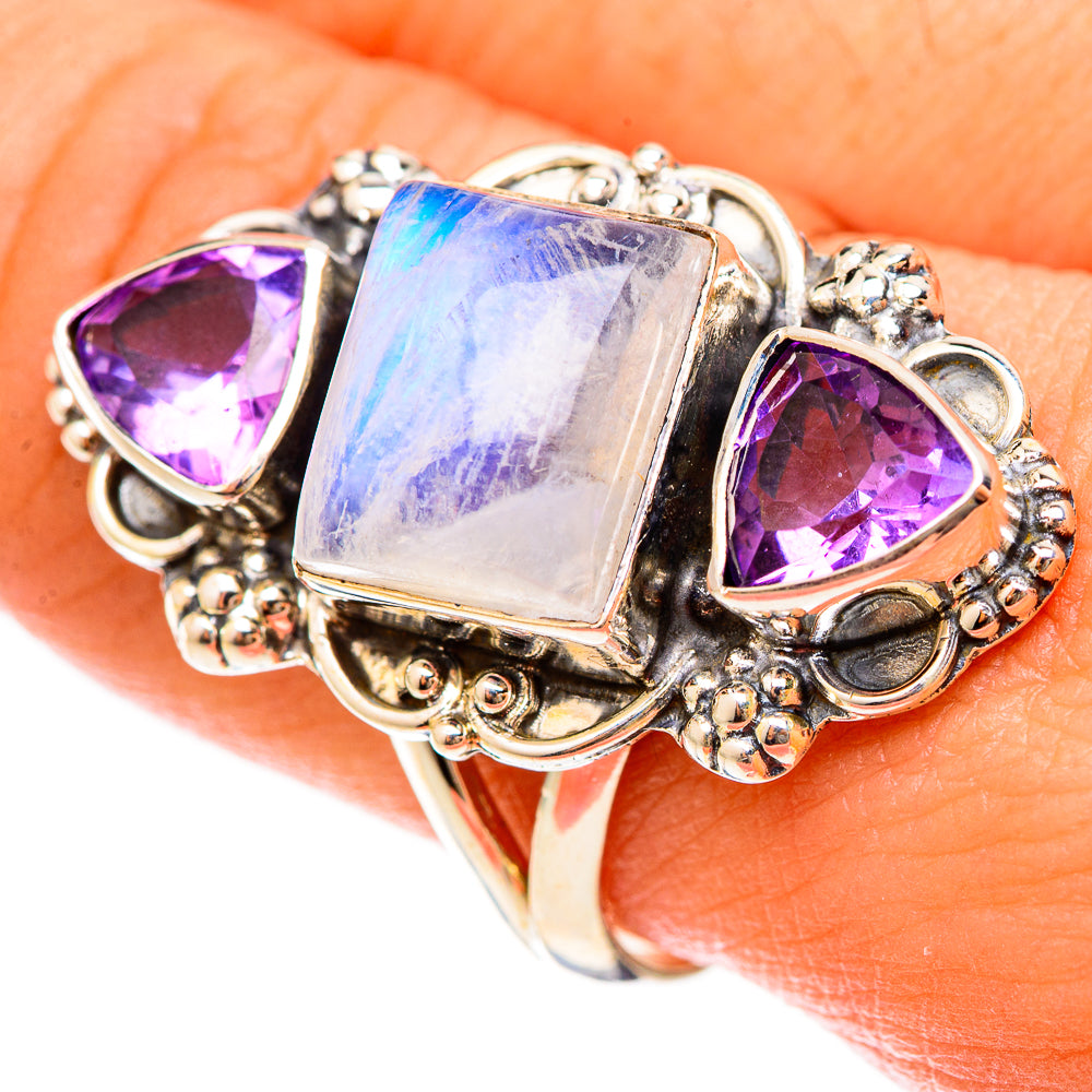 Rainbow Moonstone Rings handcrafted by Ana Silver Co - RING123166