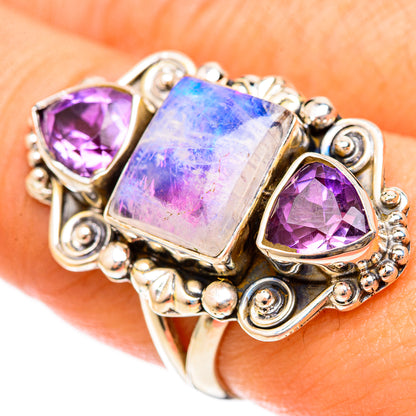 Rainbow Moonstone Rings handcrafted by Ana Silver Co - RING123181