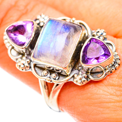 Rainbow Moonstone Rings handcrafted by Ana Silver Co - RING123198