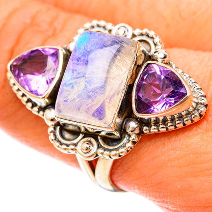 Rainbow Moonstone Rings handcrafted by Ana Silver Co - RING123200