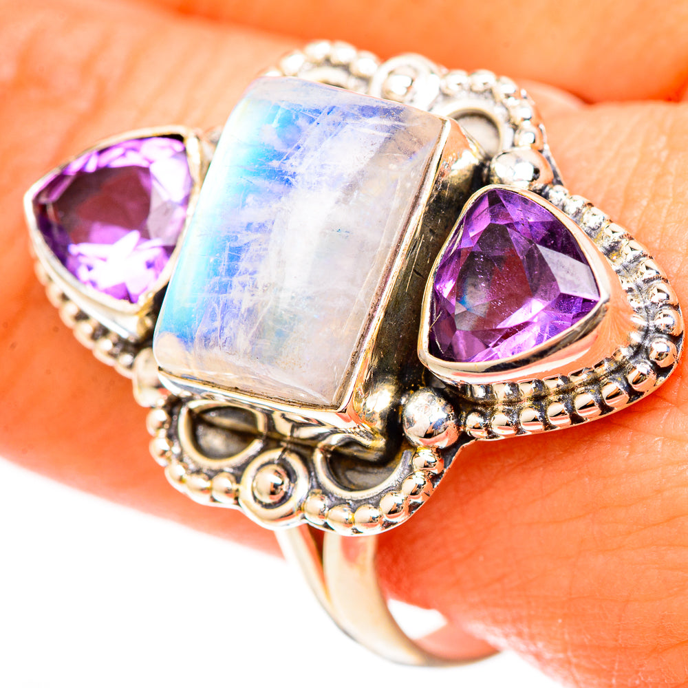 Rainbow Moonstone Rings handcrafted by Ana Silver Co - RING123215