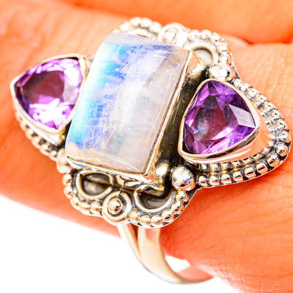 Rainbow Moonstone Rings handcrafted by Ana Silver Co - RING123215