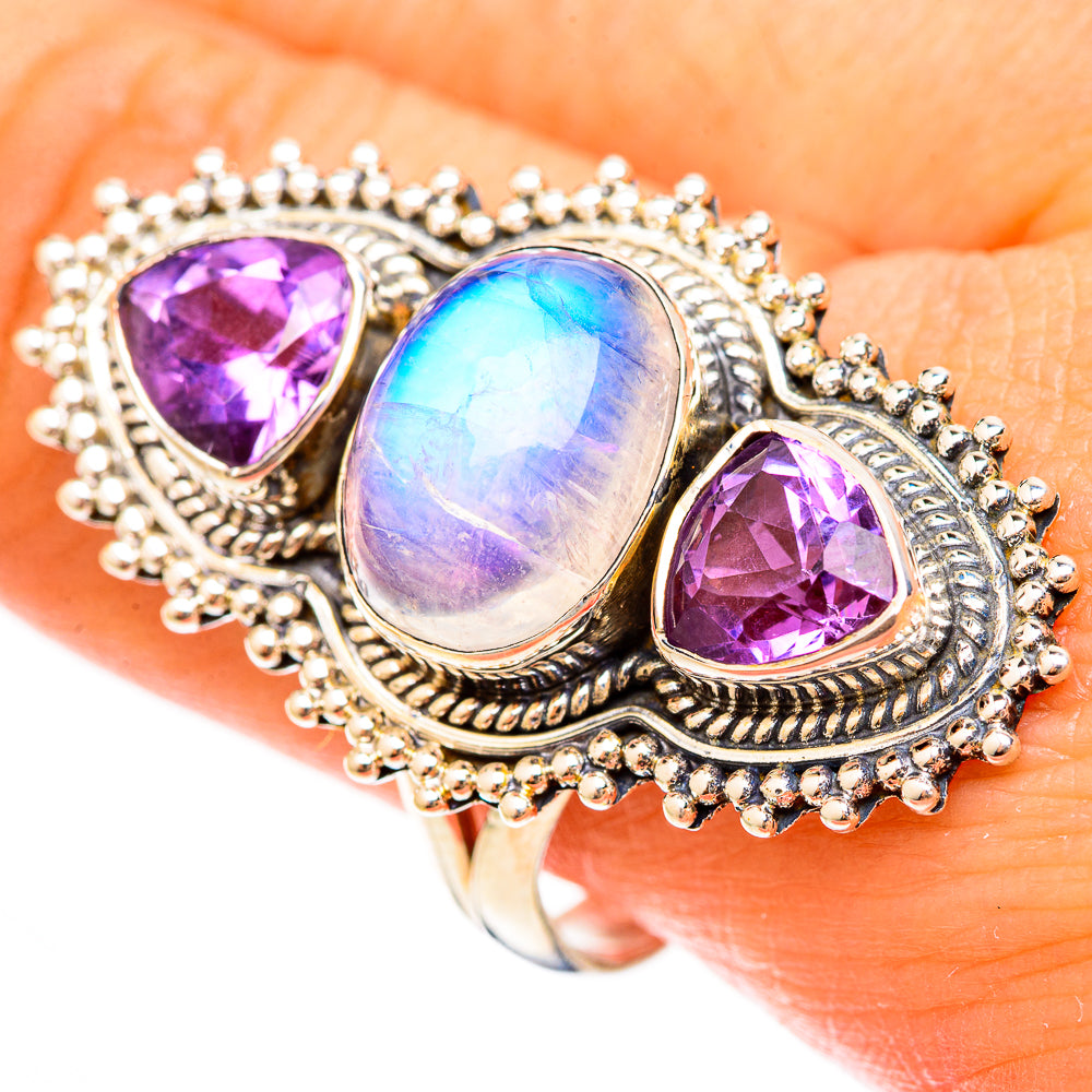 Rainbow Moonstone Rings handcrafted by Ana Silver Co - RING123233