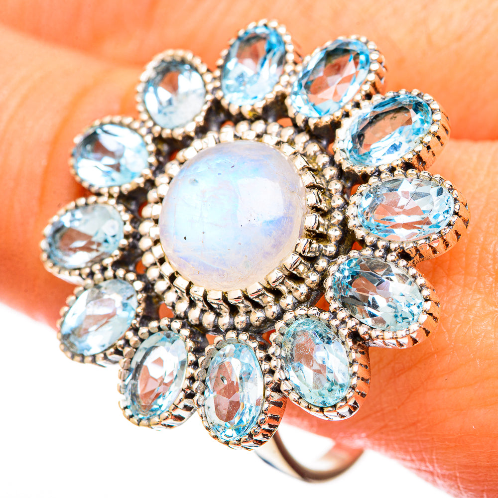 Rainbow Moonstone Rings handcrafted by Ana Silver Co - RING123249