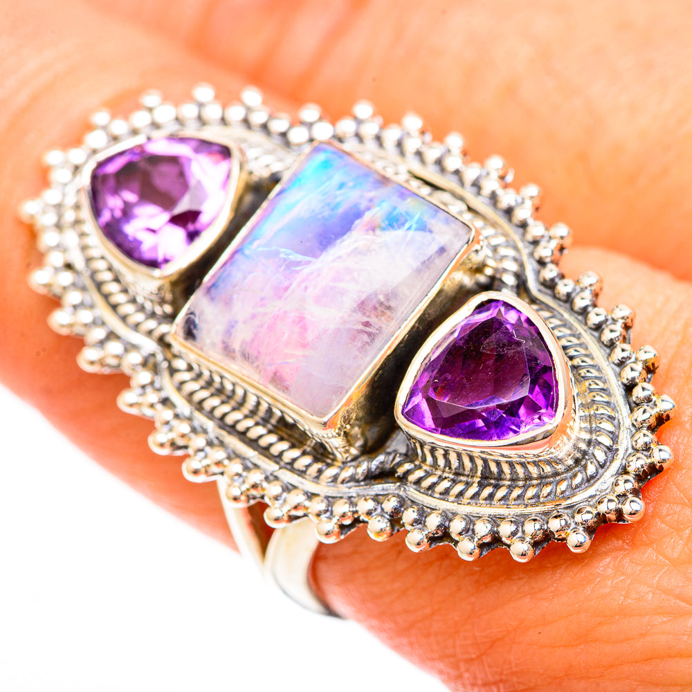 Rainbow Moonstone Rings handcrafted by Ana Silver Co - RING123253