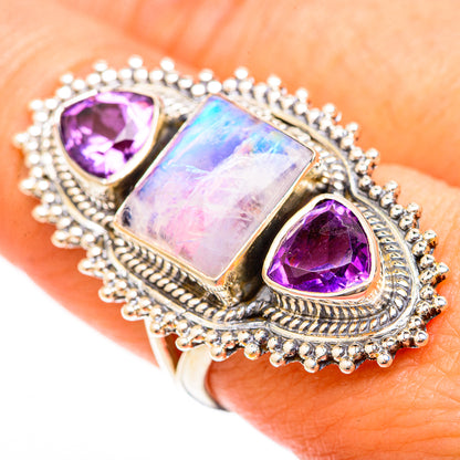Rainbow Moonstone Rings handcrafted by Ana Silver Co - RING123253