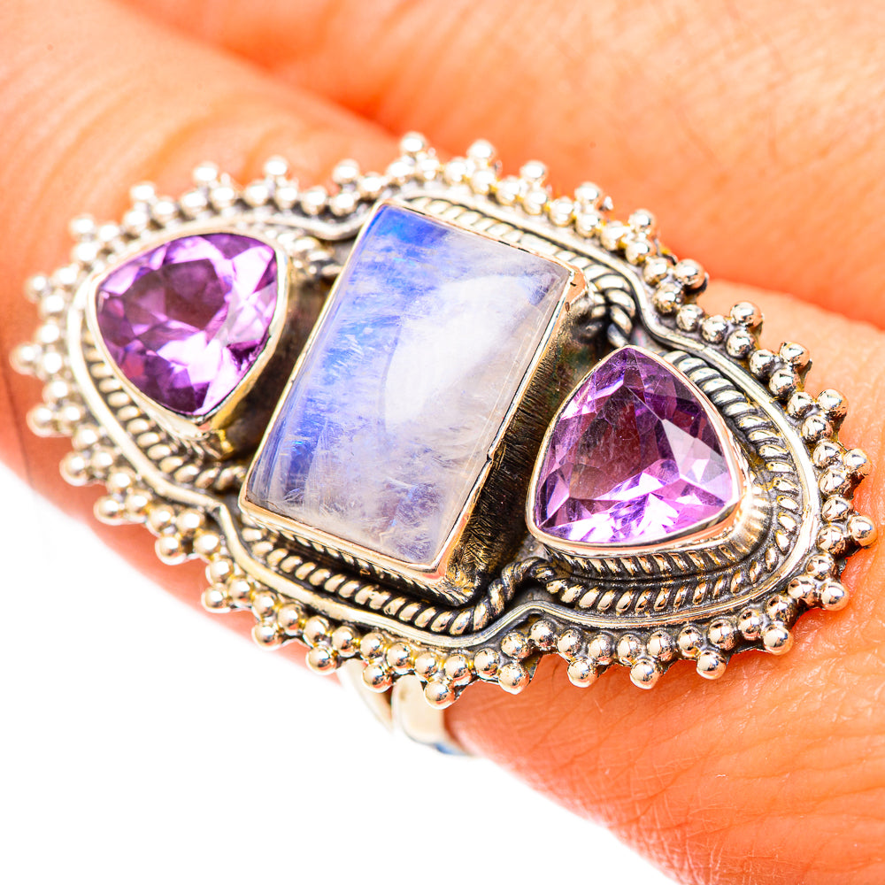 Rainbow Moonstone Rings handcrafted by Ana Silver Co - RING123271