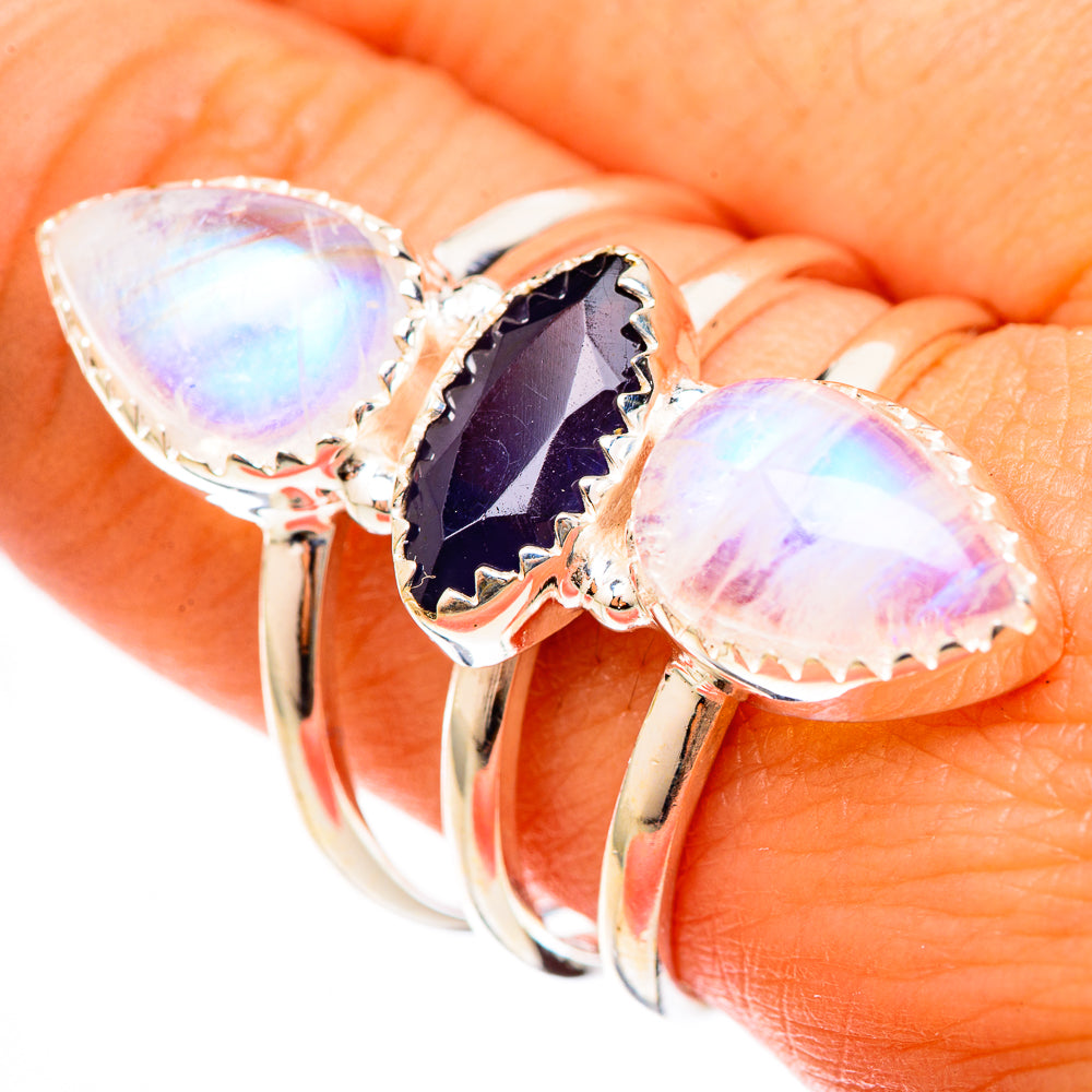 Rainbow Moonstone Rings handcrafted by Ana Silver Co - RING123272