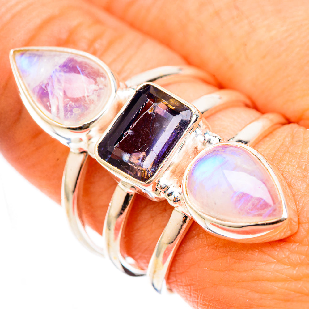 Rainbow Moonstone Rings handcrafted by Ana Silver Co - RING123273