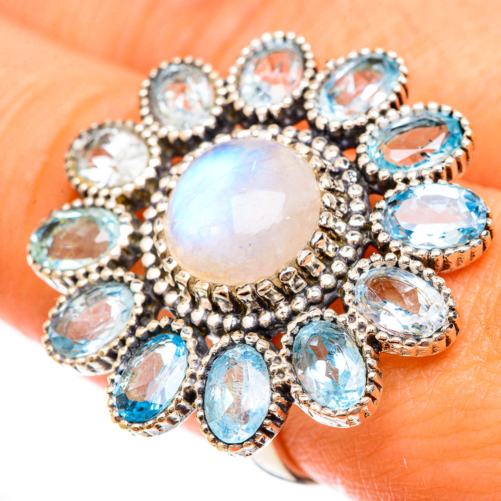 Rainbow Moonstone Rings handcrafted by Ana Silver Co - RING123281