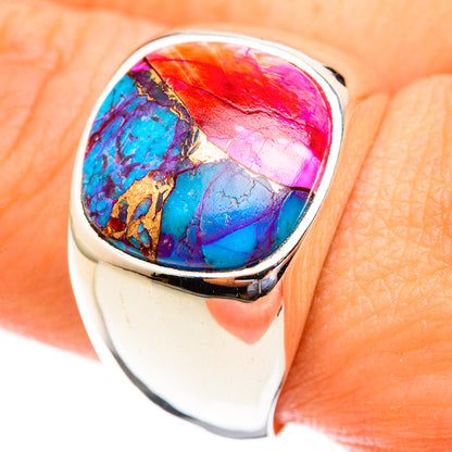 925 sterling silver oval gemstone ring with turquoise, pink, and gold marbled center