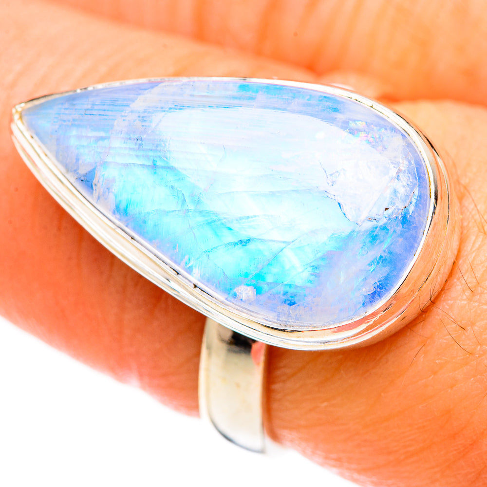 Rainbow Moonstone Rings handcrafted by Ana Silver Co - RING123308