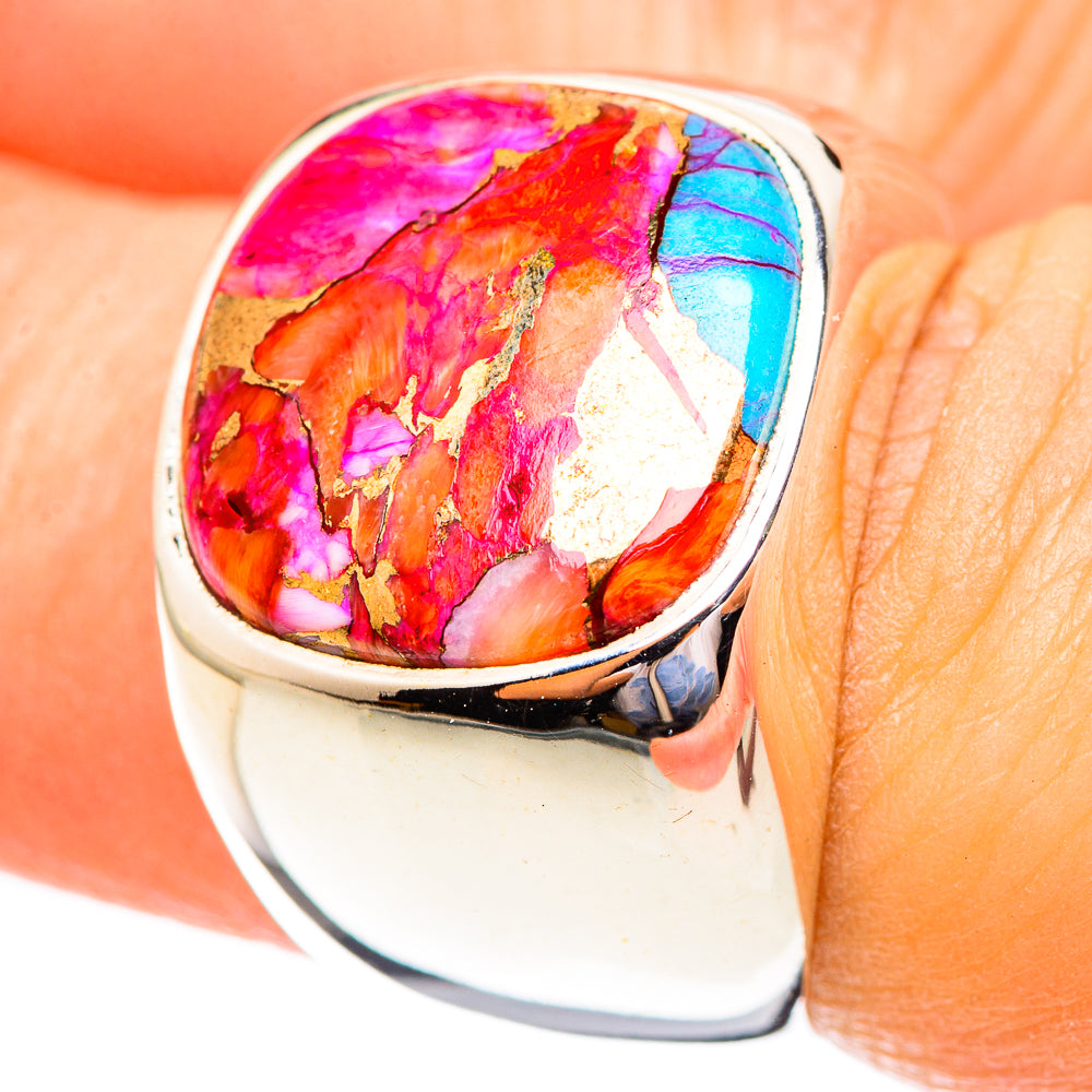 Kingman Pink Dahlia Turquoise Rings handcrafted by Ana Silver Co - RING123322