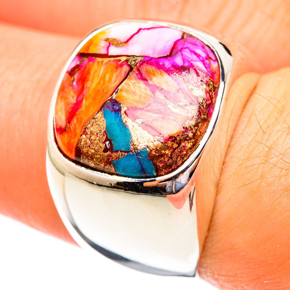 Kingman Pink Dahlia Turquoise Rings handcrafted by Ana Silver Co - RING123342
