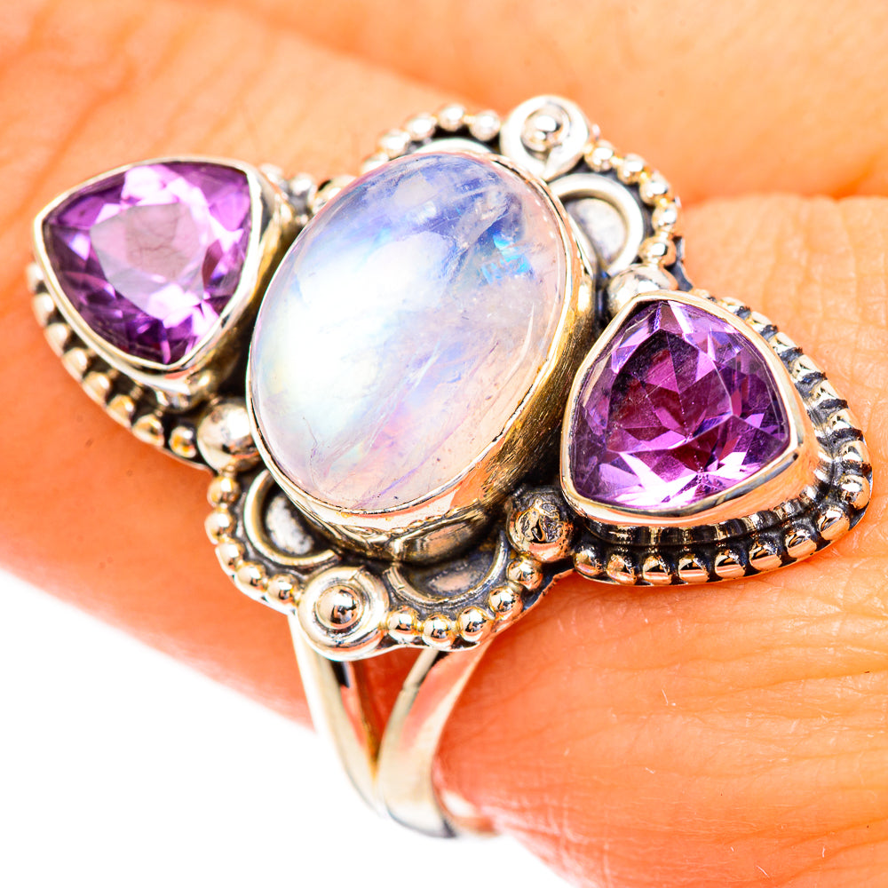 Rainbow Moonstone Rings handcrafted by Ana Silver Co - RING123407