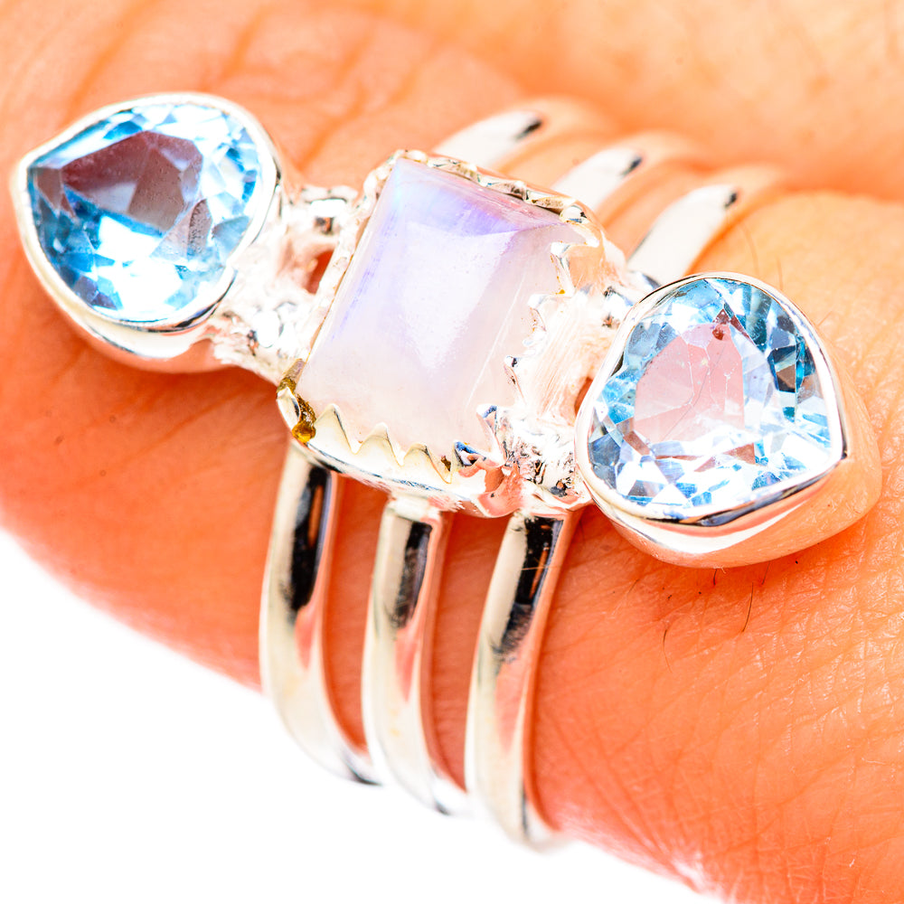 Rainbow Moonstone Rings handcrafted by Ana Silver Co - RING123411