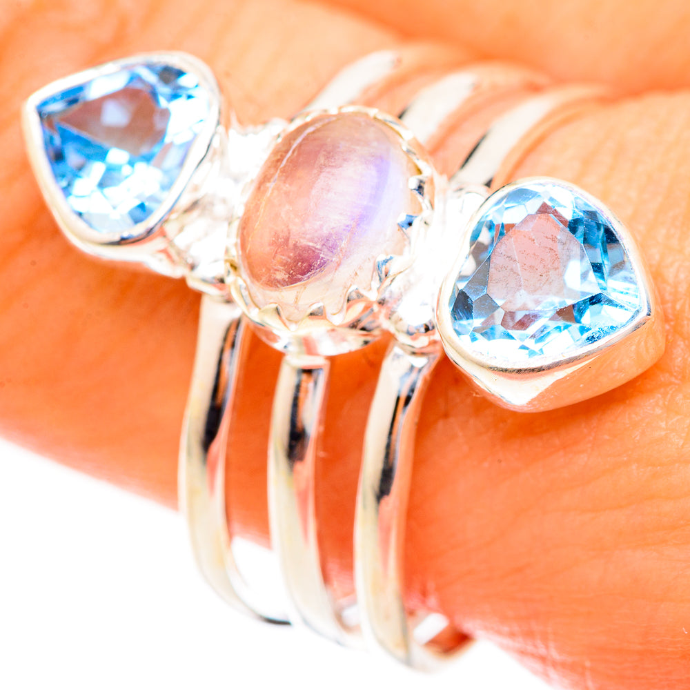 Rainbow Moonstone Rings handcrafted by Ana Silver Co - RING123431
