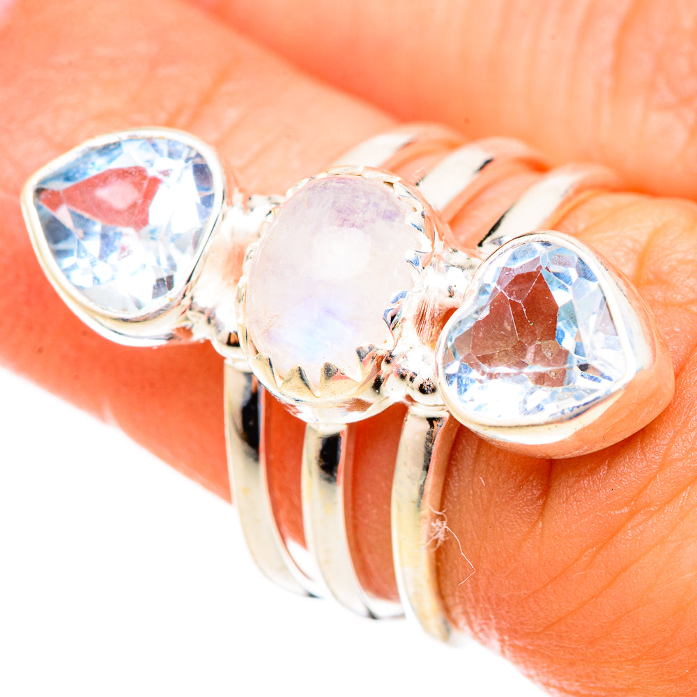 Rainbow Moonstone Rings handcrafted by Ana Silver Co - RING123446