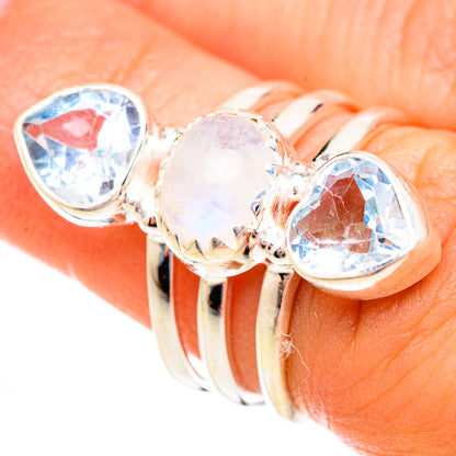 Rainbow Moonstone Rings handcrafted by Ana Silver Co - RING123446