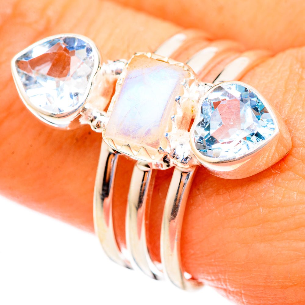 Rainbow Moonstone Rings handcrafted by Ana Silver Co - RING123481