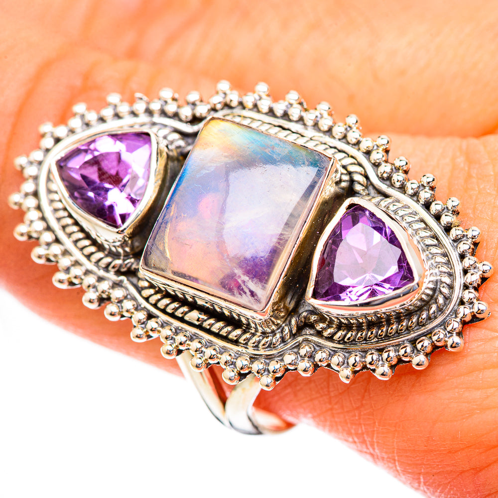 Rainbow Moonstone Rings handcrafted by Ana Silver Co - RING123493