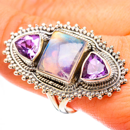 Rainbow Moonstone Rings handcrafted by Ana Silver Co - RING123493