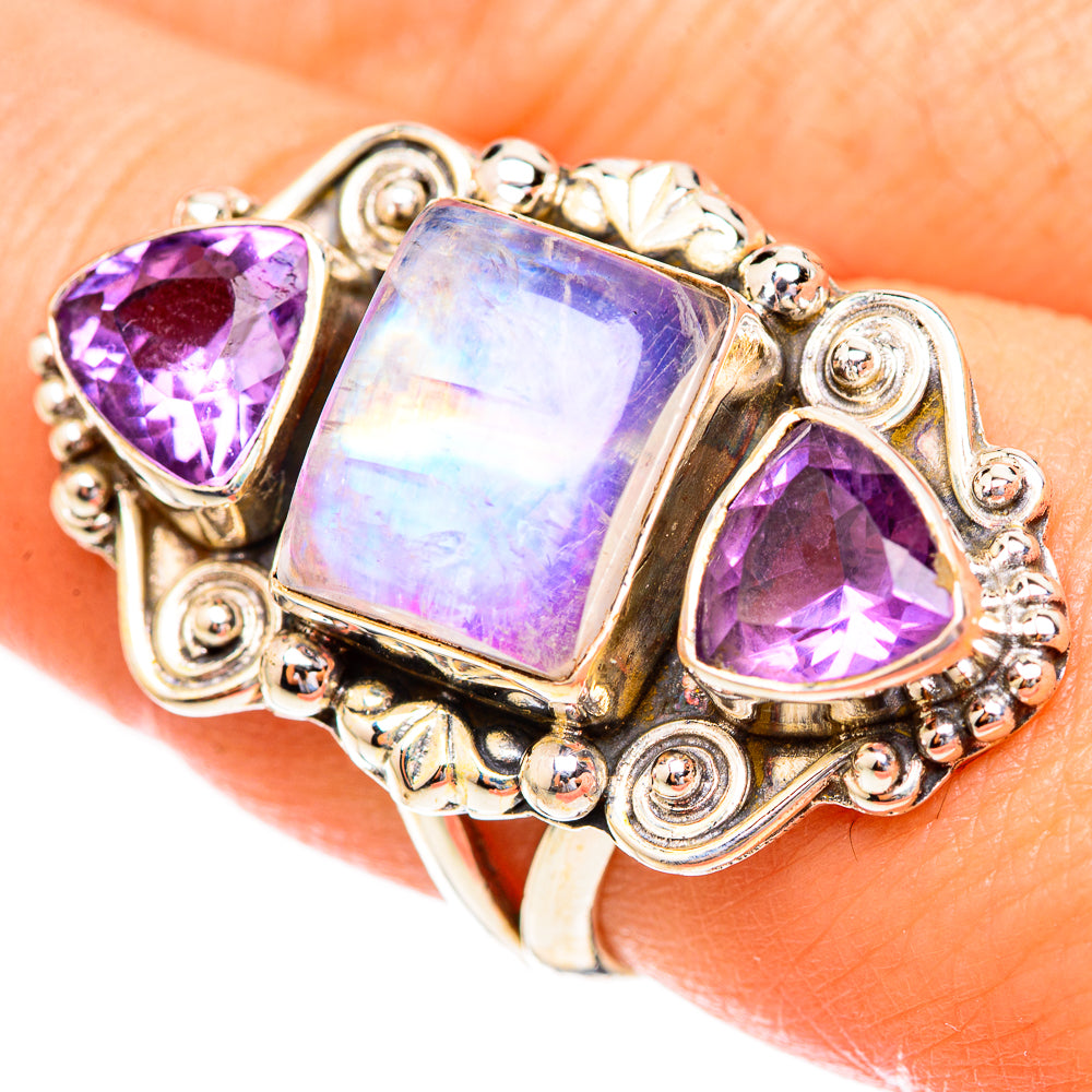 Rainbow Moonstone Rings handcrafted by Ana Silver Co - RING123497