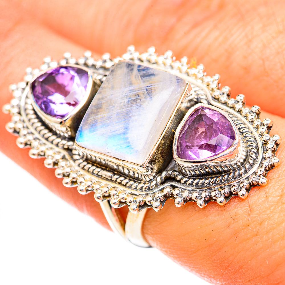 Rainbow Moonstone Rings handcrafted by Ana Silver Co - RING123520