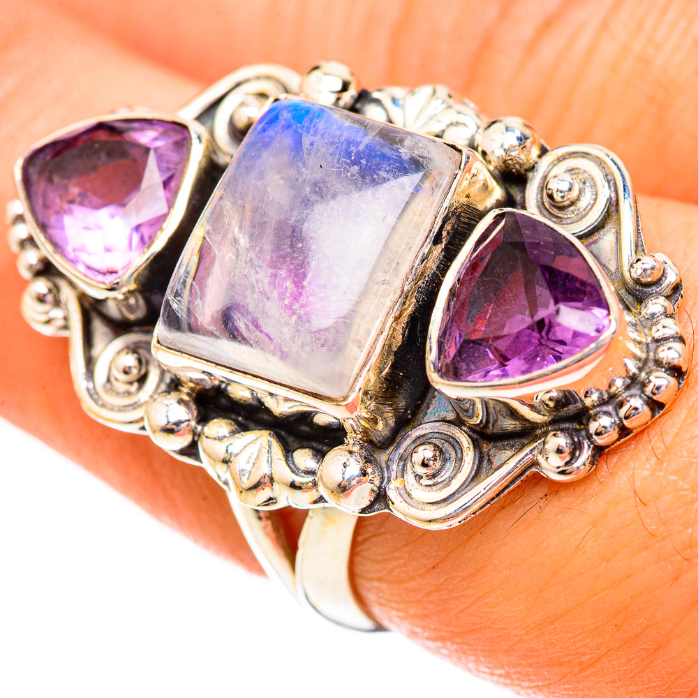 Rainbow Moonstone Rings handcrafted by Ana Silver Co - RING123522