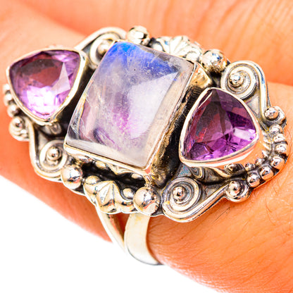 Rainbow Moonstone Rings handcrafted by Ana Silver Co - RING123522