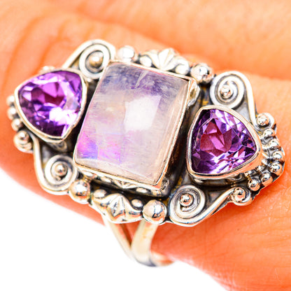 Rainbow Moonstone Rings handcrafted by Ana Silver Co - RING123540