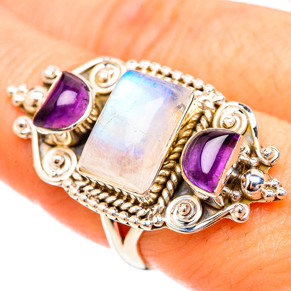 Rainbow Moonstone Rings handcrafted by Ana Silver Co - RING123543
