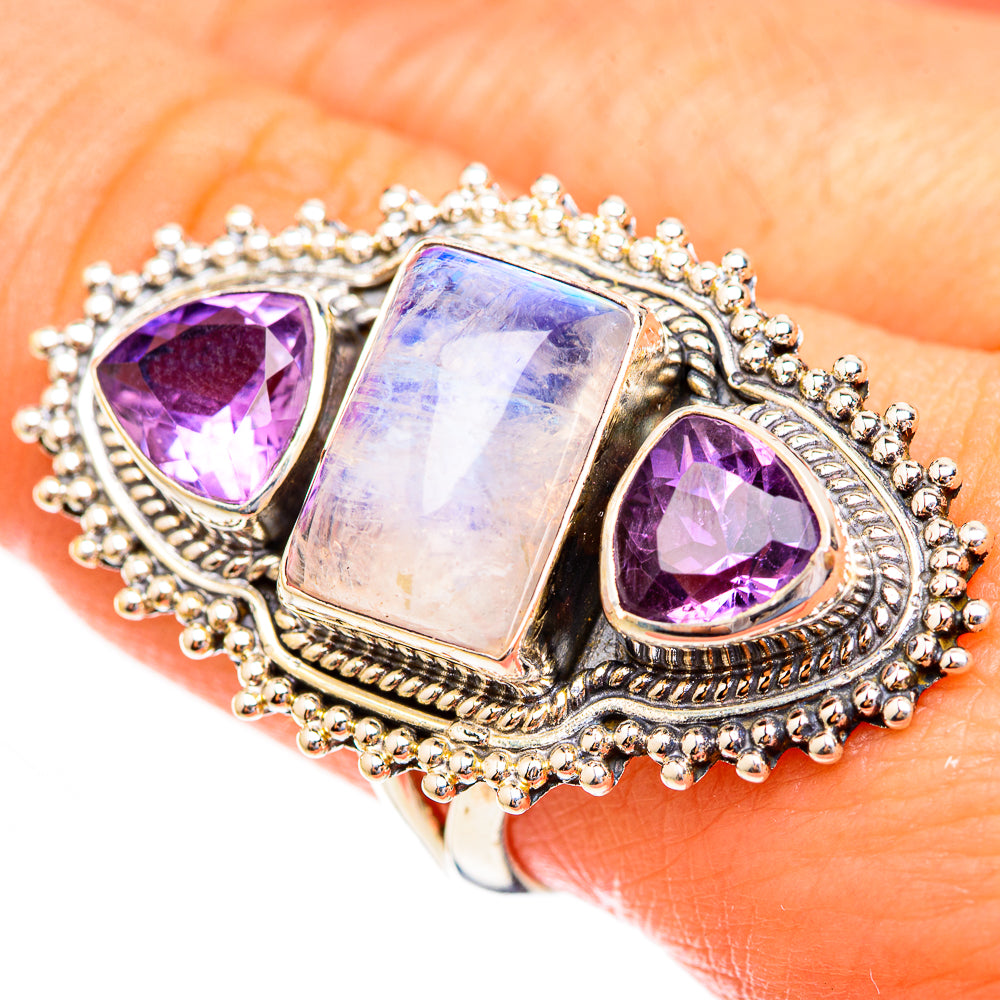 Rainbow Moonstone Rings handcrafted by Ana Silver Co - RING123557
