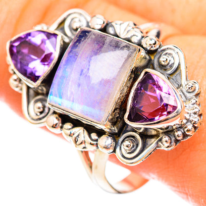 Rainbow Moonstone Rings handcrafted by Ana Silver Co - RING123561
