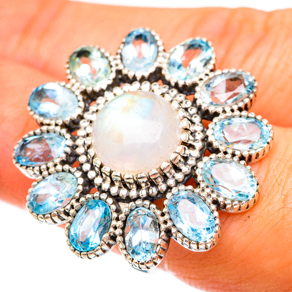 Rainbow Moonstone Rings handcrafted by Ana Silver Co - RING123566