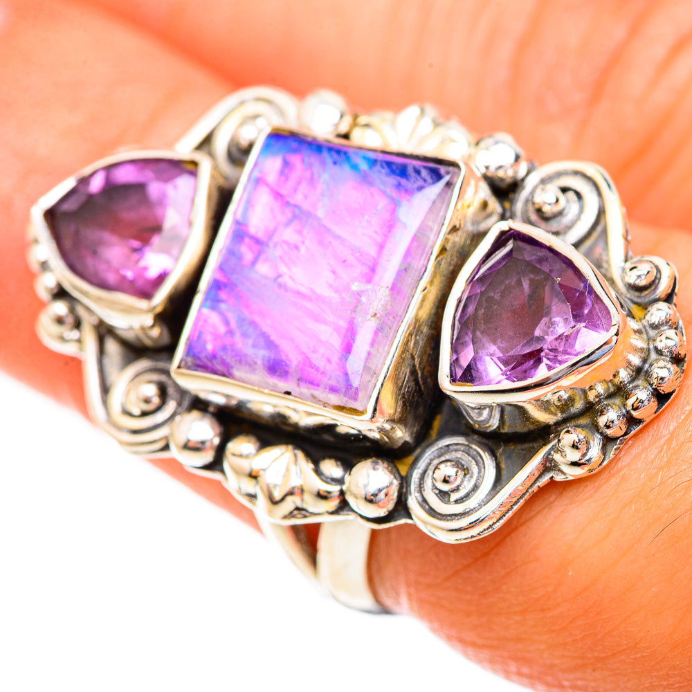 Rainbow Moonstone Rings handcrafted by Ana Silver Co - RING123572