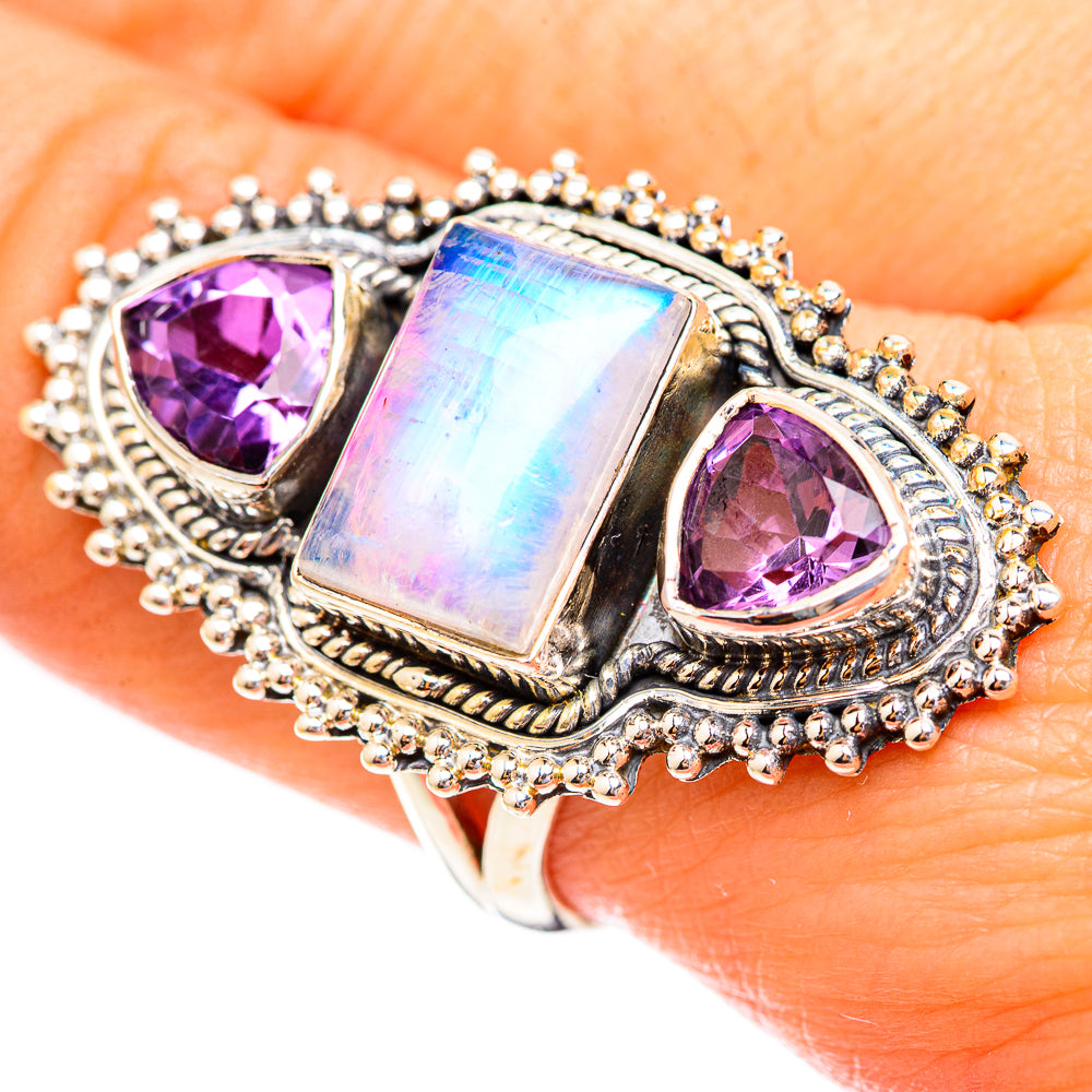 Rainbow Moonstone Rings handcrafted by Ana Silver Co - RING123575
