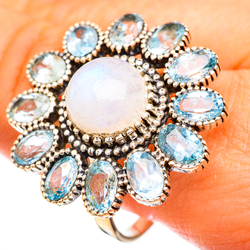 Rainbow Moonstone Rings handcrafted by Ana Silver Co - RING123579