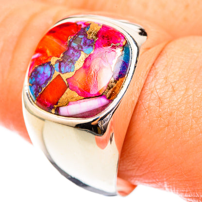 925 sterling silver ring with oval multicolor gemstone cabochon, blue purple pink orange