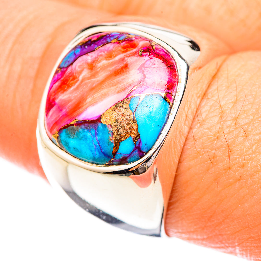 Kingman Pink Dahlia Turquoise Rings handcrafted by Ana Silver Co - RING123645