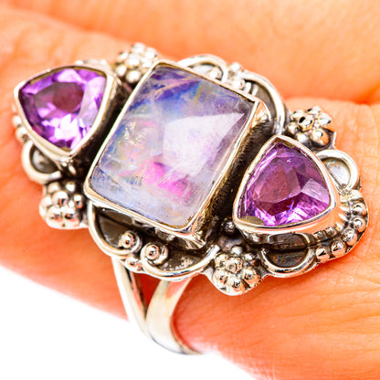 Rainbow Moonstone Rings handcrafted by Ana Silver Co - RING123661