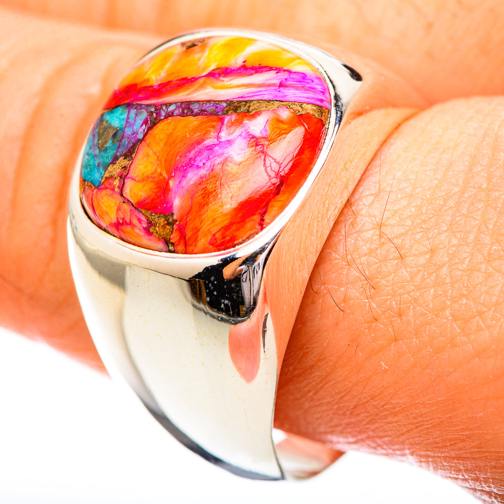 Kingman Pink Dahlia Turquoise Rings handcrafted by Ana Silver Co - RING123666
