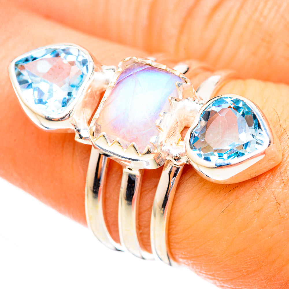Rainbow Moonstone Rings handcrafted by Ana Silver Co - RING123673