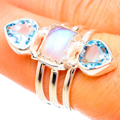 Rainbow Moonstone Rings handcrafted by Ana Silver Co - RING123673