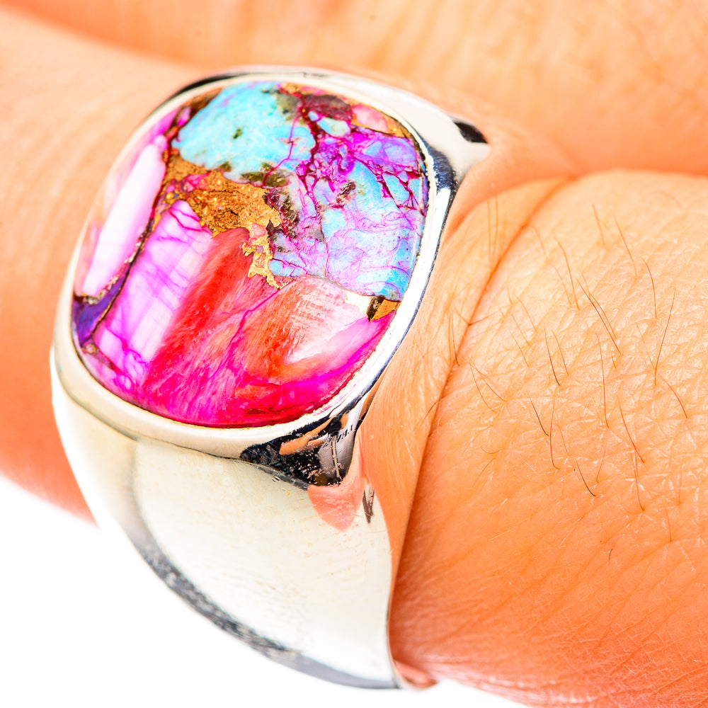 Kingman Pink Dahlia Turquoise Rings handcrafted by Ana Silver Co - RING123699