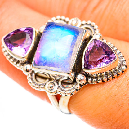 Rainbow Moonstone Rings handcrafted by Ana Silver Co - RING123714