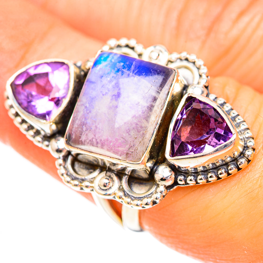 Rainbow Moonstone Rings handcrafted by Ana Silver Co - RING123729