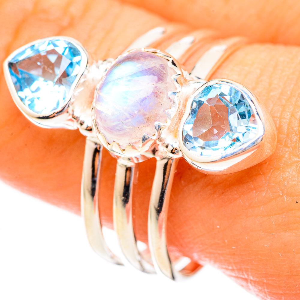 Rainbow Moonstone Rings handcrafted by Ana Silver Co - RING123734